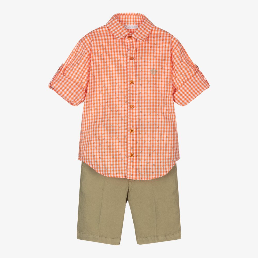 Tutto Piccolo - Boys Orange & Green Shorts Set | Childrensalon