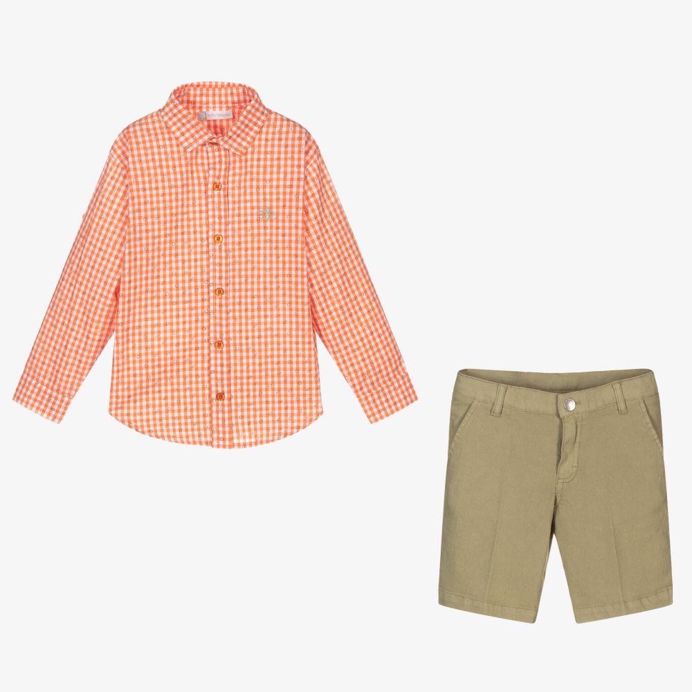 Tutto Piccolo-Оранжевая рубашка и зеленые шорты для мальчиков | Childrensalon Outlet