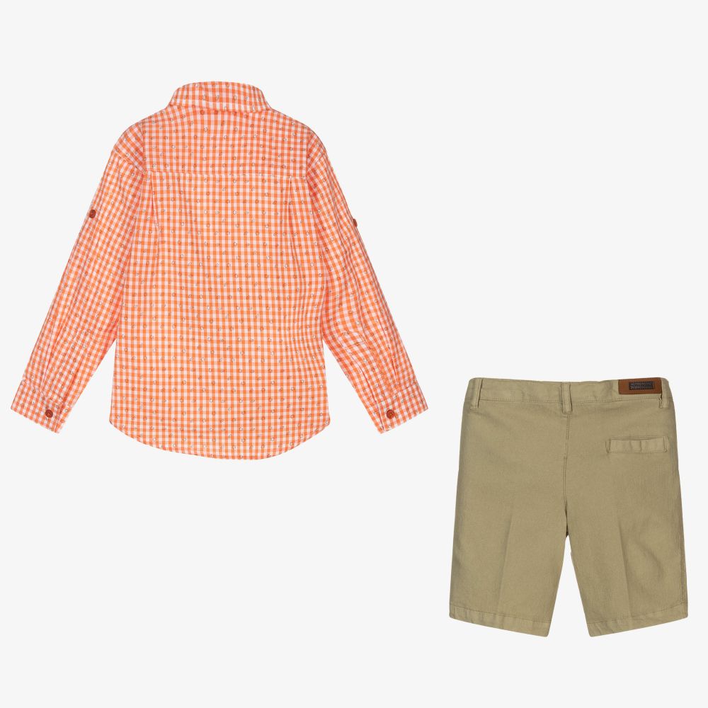 Tutto Piccolo-Оранжевая рубашка и зеленые шорты для мальчиков | Childrensalon Outlet