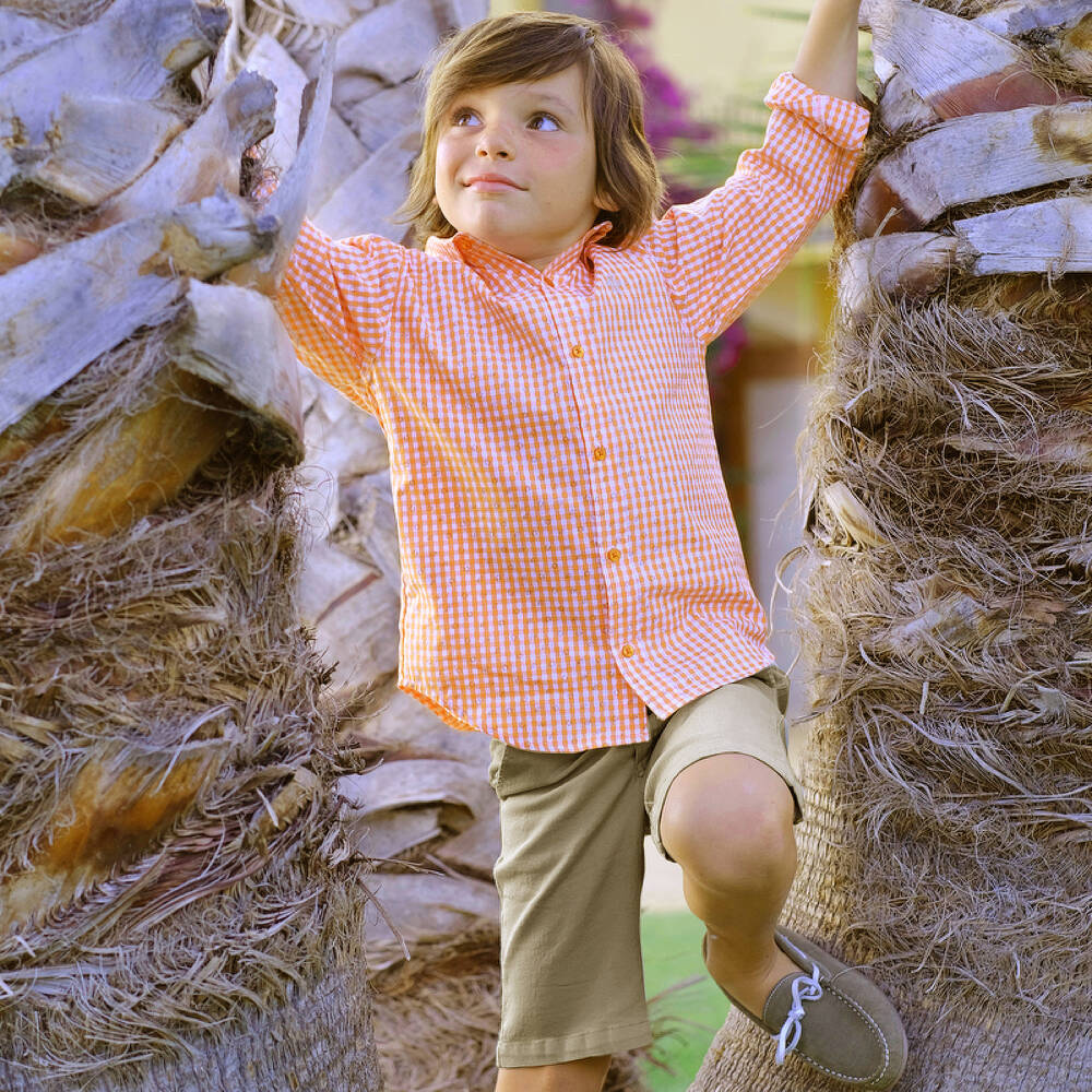 Tutto Piccolo-Оранжевая рубашка и зеленые шорты для мальчиков | Childrensalon Outlet