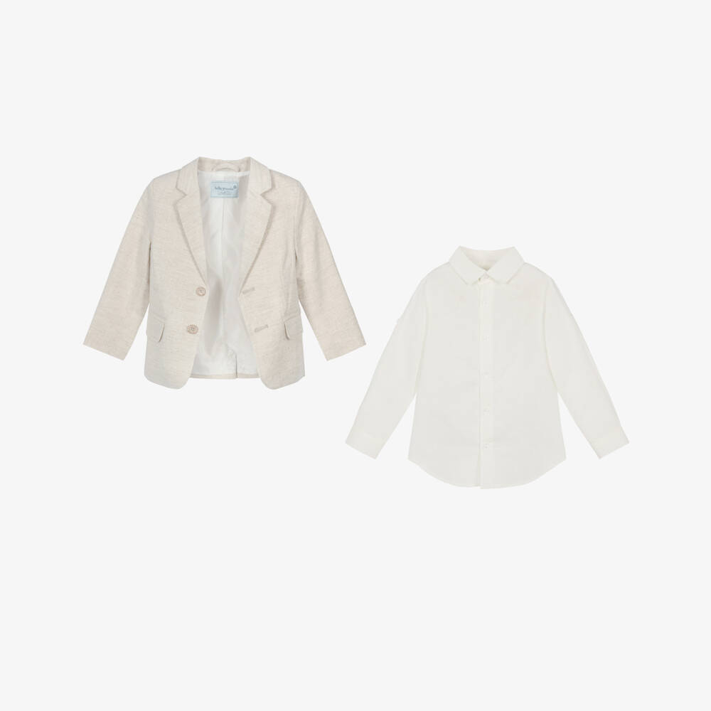 Tutto Piccolo-Boys Pale Beige Cotton & Linen Suit | Childrensalon Outlet