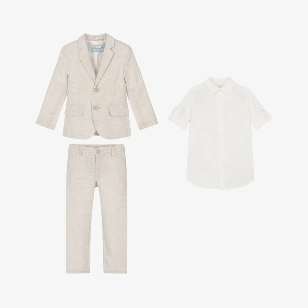 Tutto Piccolo-Boys Pale Beige Cotton & Linen Suit | Childrensalon Outlet