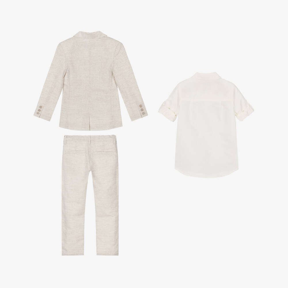 Tutto Piccolo-Boys Pale Beige Cotton & Linen Suit | Childrensalon Outlet