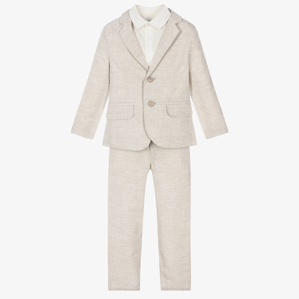 Tutto Piccolo-Boys Pale Beige Cotton & Linen Suit | Childrensalon Outlet
