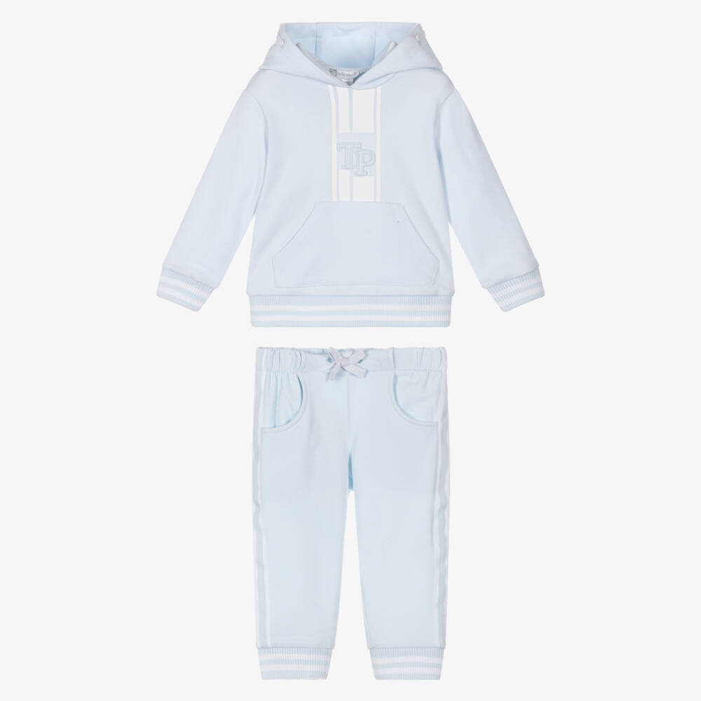 Tutto Piccolo-Boys Pale Blue Cotton Jersey Hooded Tracksuit | Childrensalon Outlet