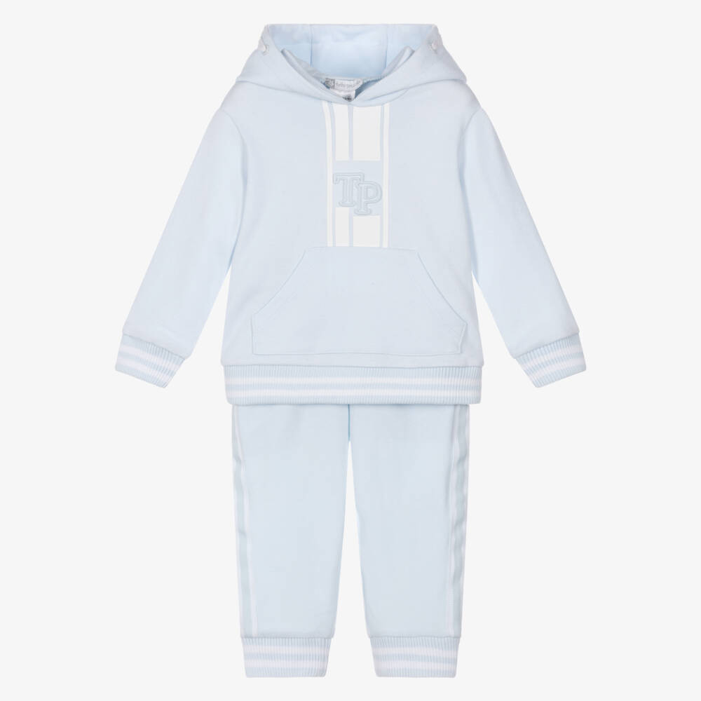 Tutto Piccolo-Boys Pale Blue Cotton Jersey Hooded Tracksuit | Childrensalon Outlet