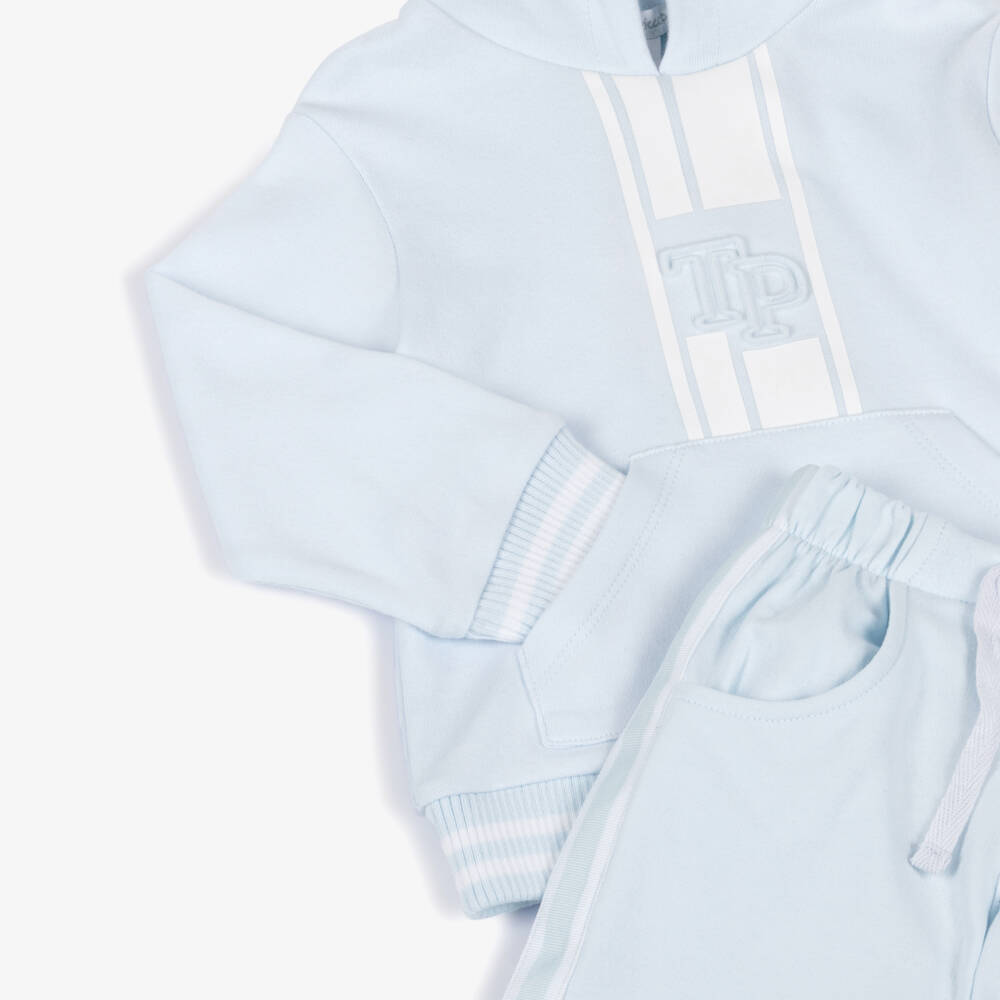 Tutto Piccolo-Boys Pale Blue Cotton Jersey Hooded Tracksuit | Childrensalon Outlet