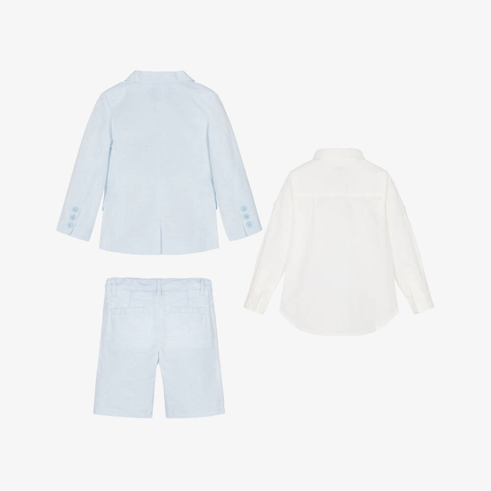 Tutto Piccolo-Boys Pale Blue Linen & Cotton Shorts Suit | Childrensalon Outlet