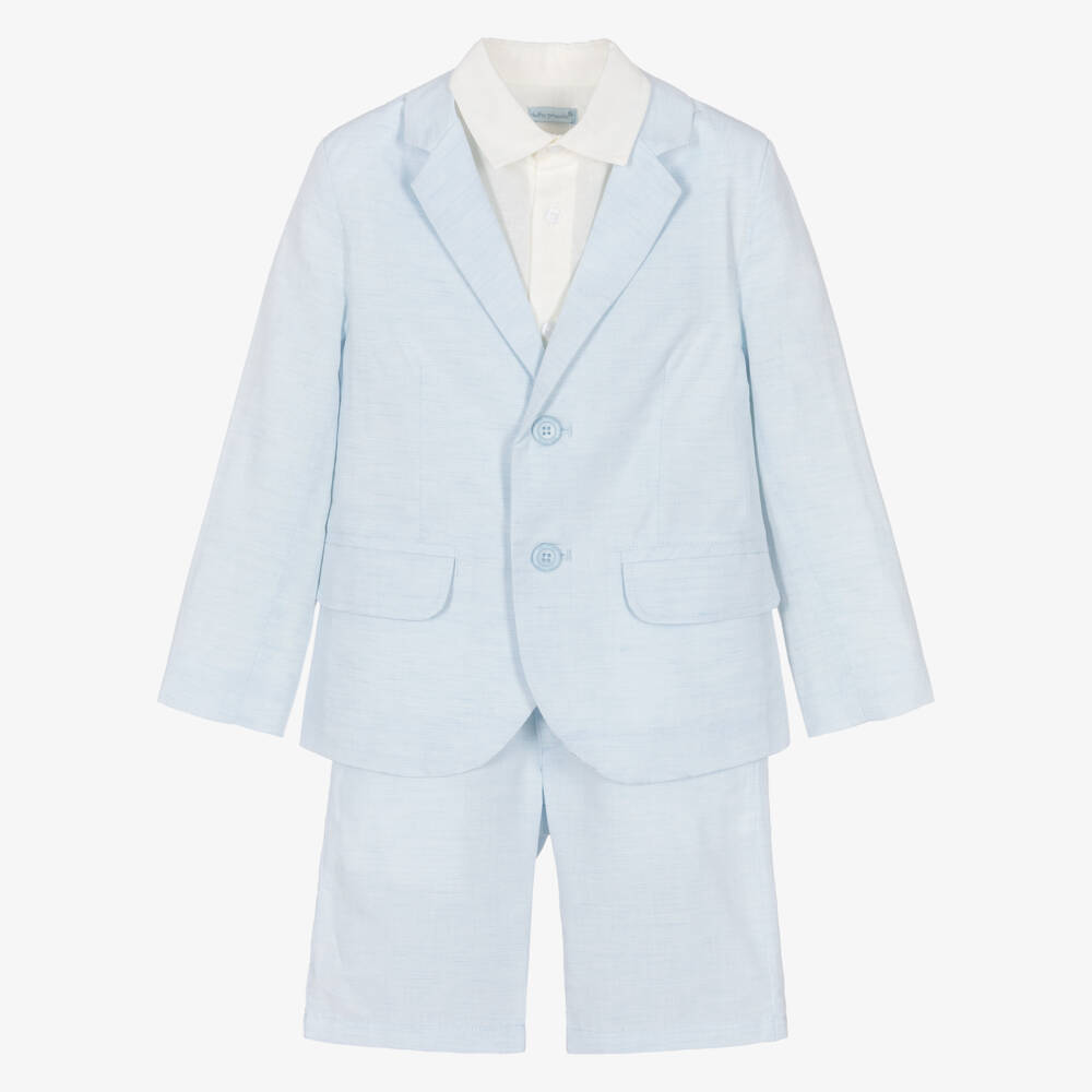 Tutto Piccolo-Boys Pale Blue Linen & Cotton Shorts Suit | Childrensalon Outlet