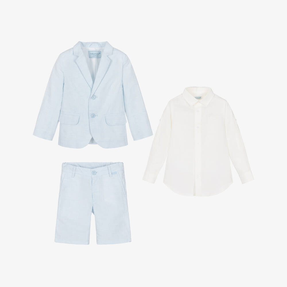 Tutto Piccolo-Boys Pale Blue Linen & Cotton Shorts Suit | Childrensalon Outlet