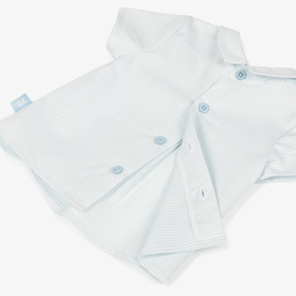 Tutto Piccolo-Boys Pale Blue Stripe Cotton & Linen Shorts Set | Childrensalon Outlet