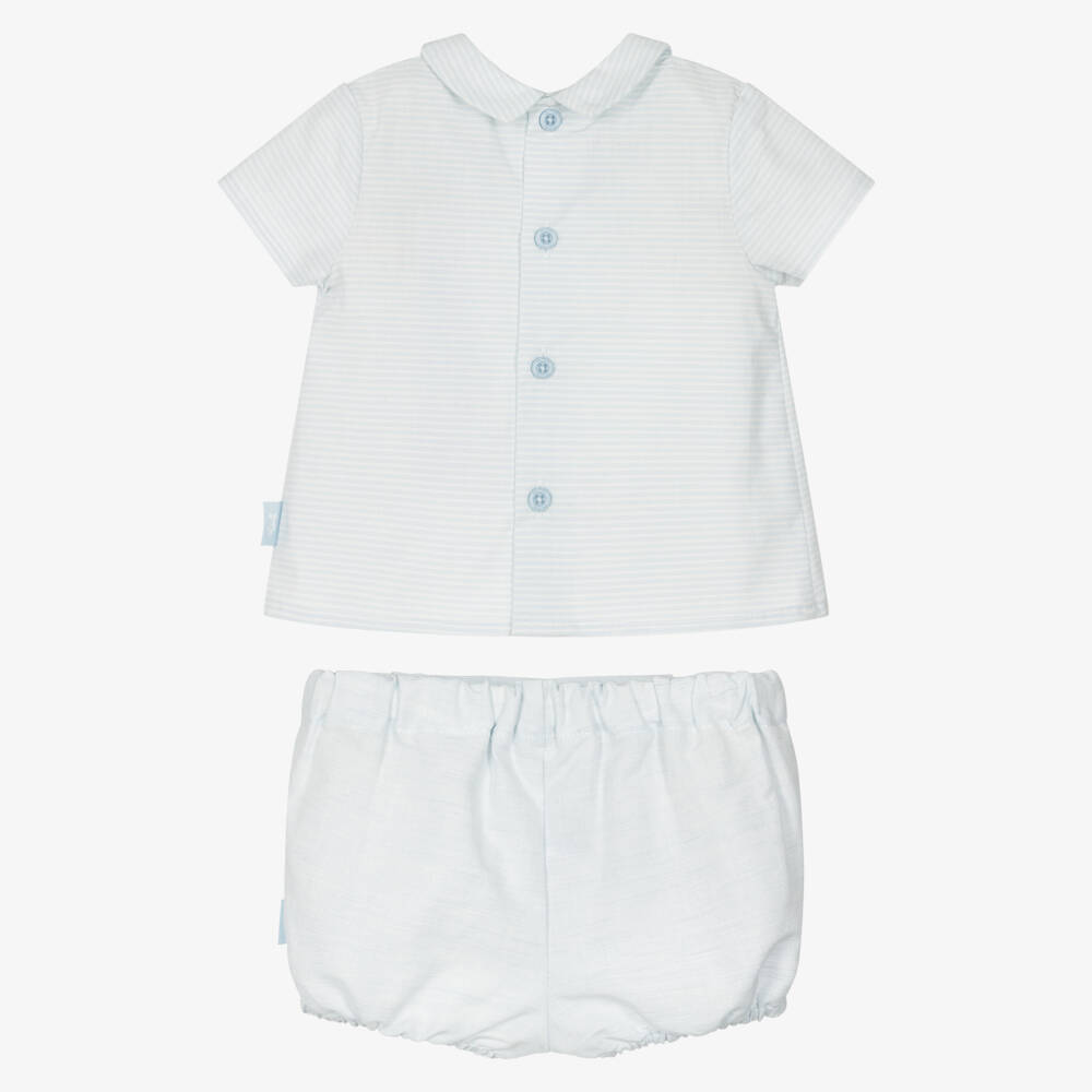 Tutto Piccolo-Boys Pale Blue Stripe Cotton & Linen Shorts Set | Childrensalon Outlet
