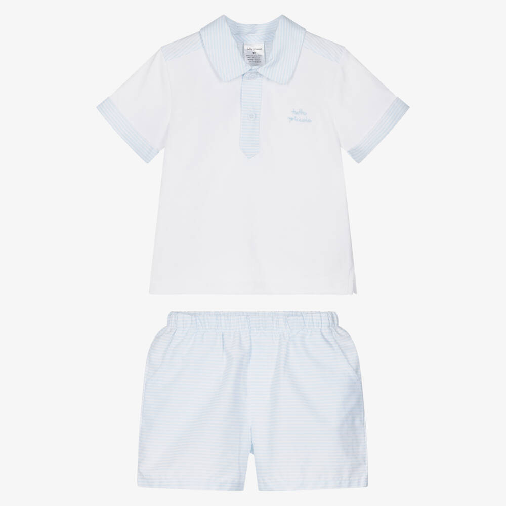 Tutto Piccolo-Boys Pale Blue & White Striped Cotton Shorts Set | Childrensalon Outlet