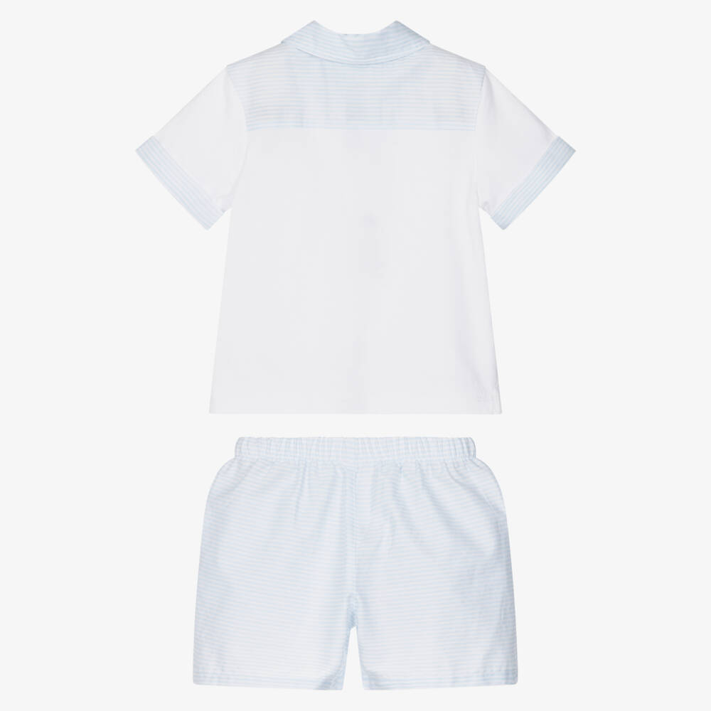 Tutto Piccolo-Boys Pale Blue & White Striped Cotton Shorts Set | Childrensalon Outlet
