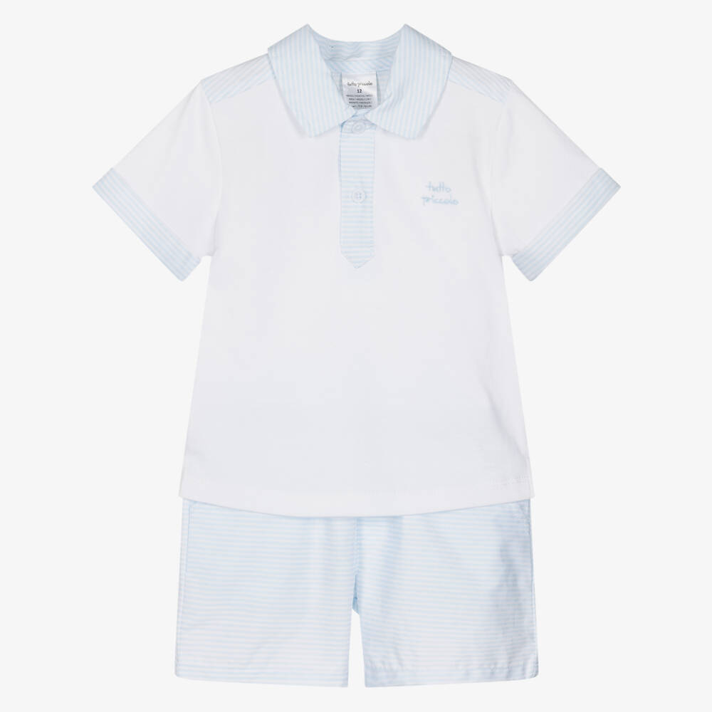 Tutto Piccolo-Boys Pale Blue & White Striped Cotton Shorts Set | Childrensalon Outlet