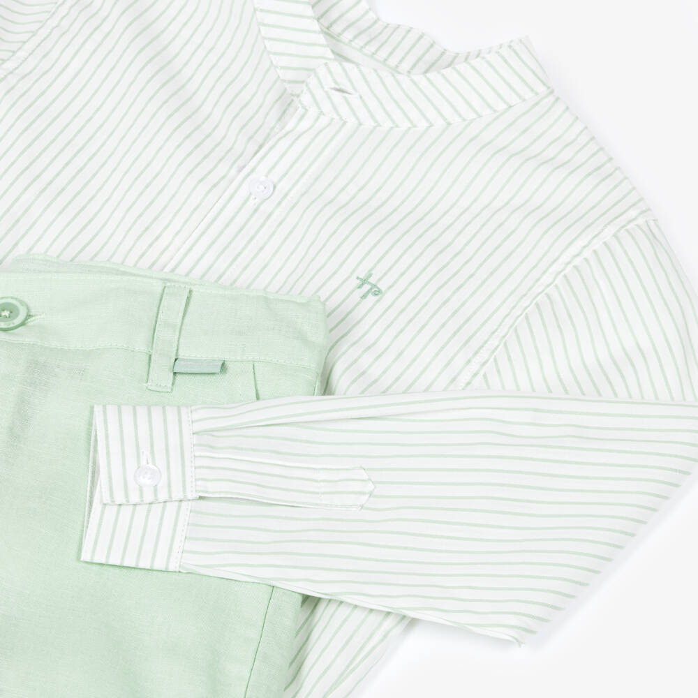 Tutto Piccolo-Boys Pale Green Striped Shirt & Shorts Set | Childrensalon Outlet