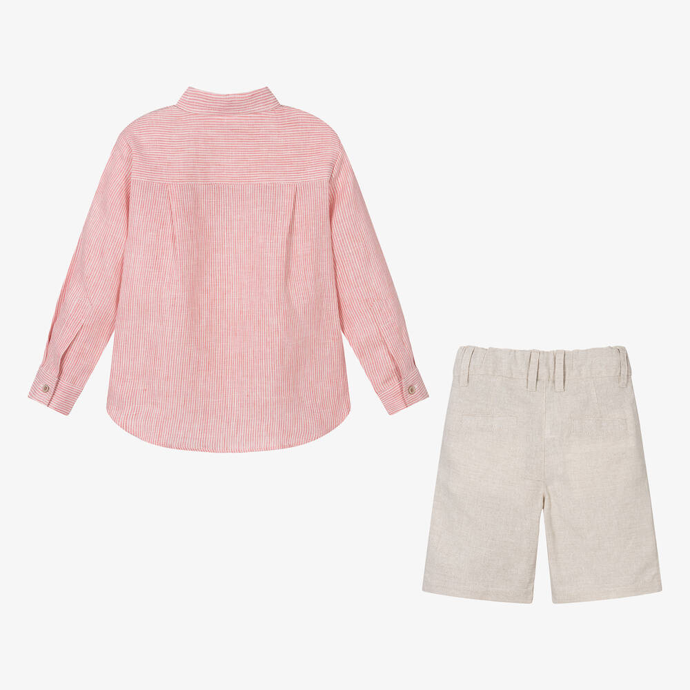 Tutto Piccolo-Boys Pink & Beige Linen Shorts Set | Childrensalon Outlet