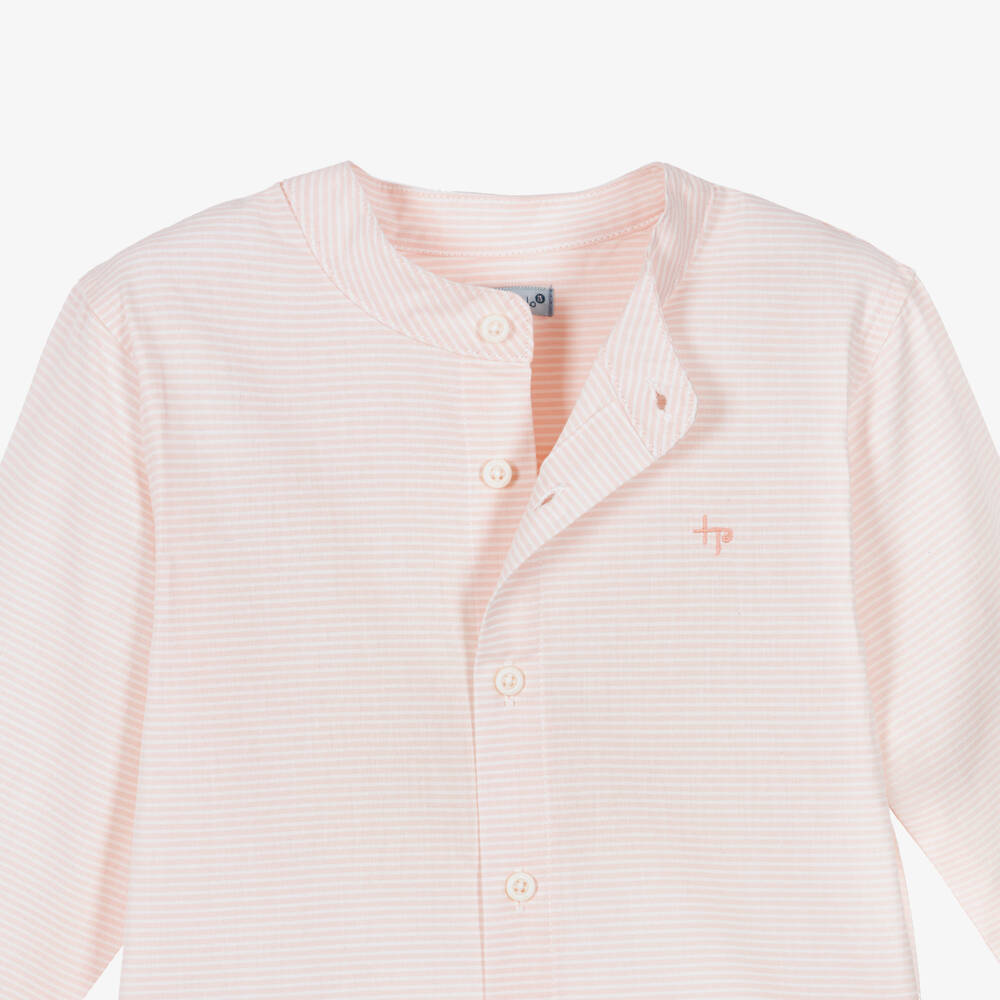 Tutto Piccolo-Boys Pink Stripe Shirt & Beige Shorts Set | Childrensalon Outlet