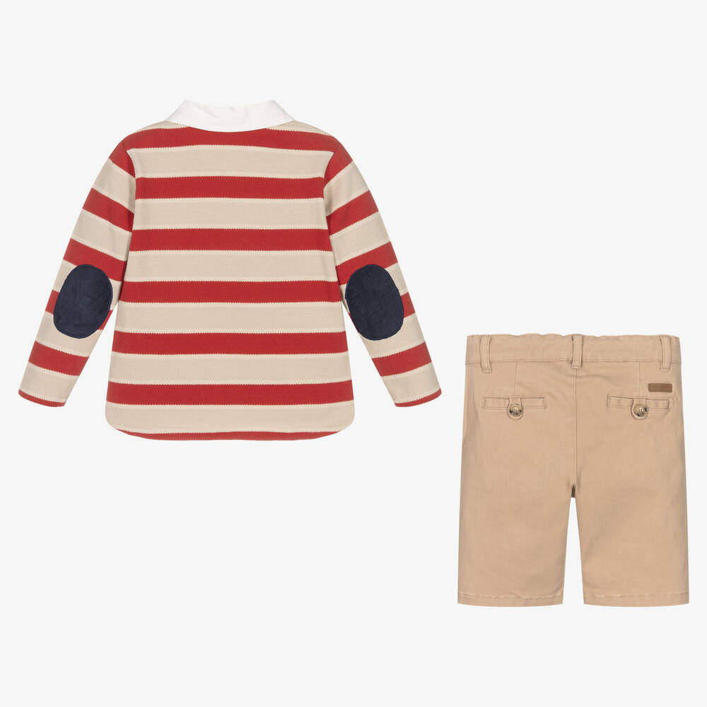 Tutto Piccolo-Boys Red & Beige Striped Shorts Set | Childrensalon Outlet