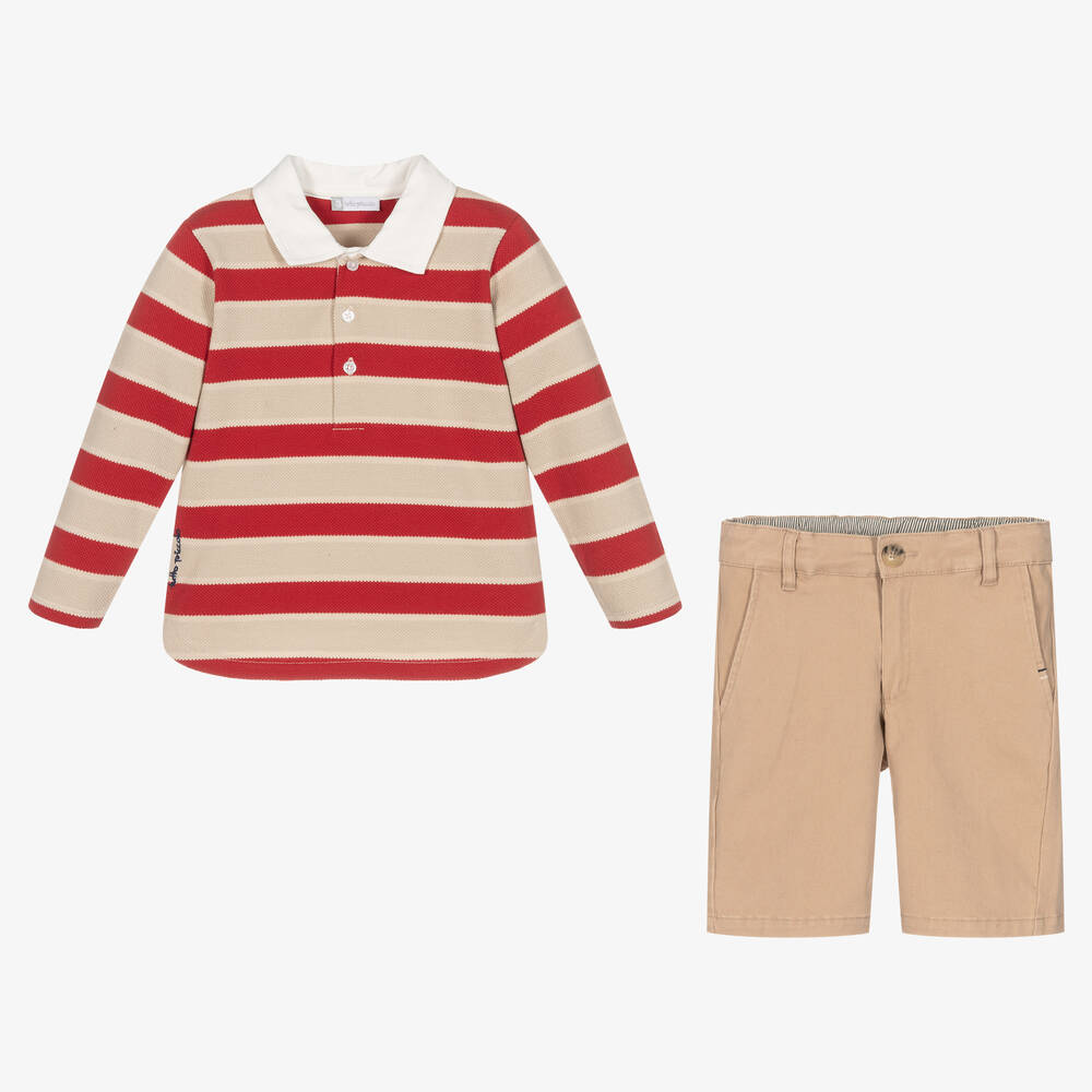 Tutto Piccolo-Boys Red & Beige Striped Shorts Set | Childrensalon Outlet