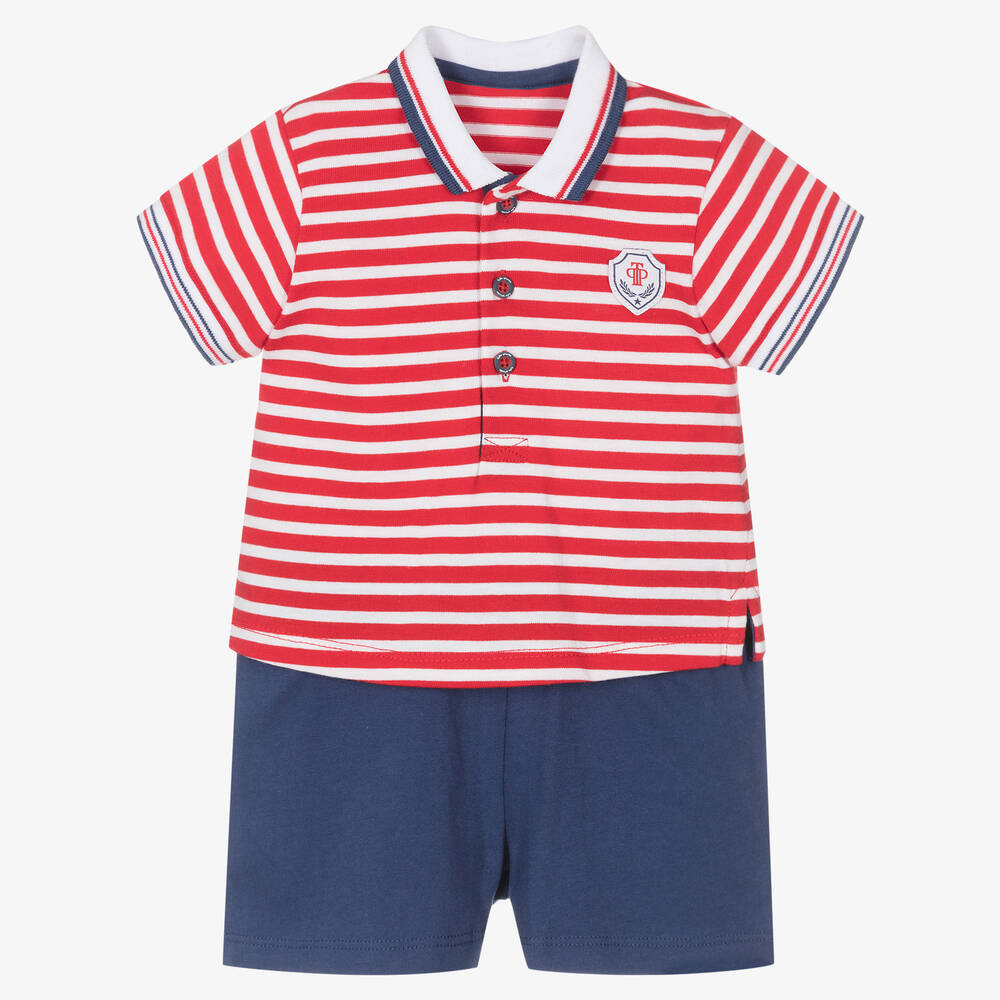 Tutto Piccolo-Boys Red & Blue Striped Cotton Shorts Set | Childrensalon Outlet
