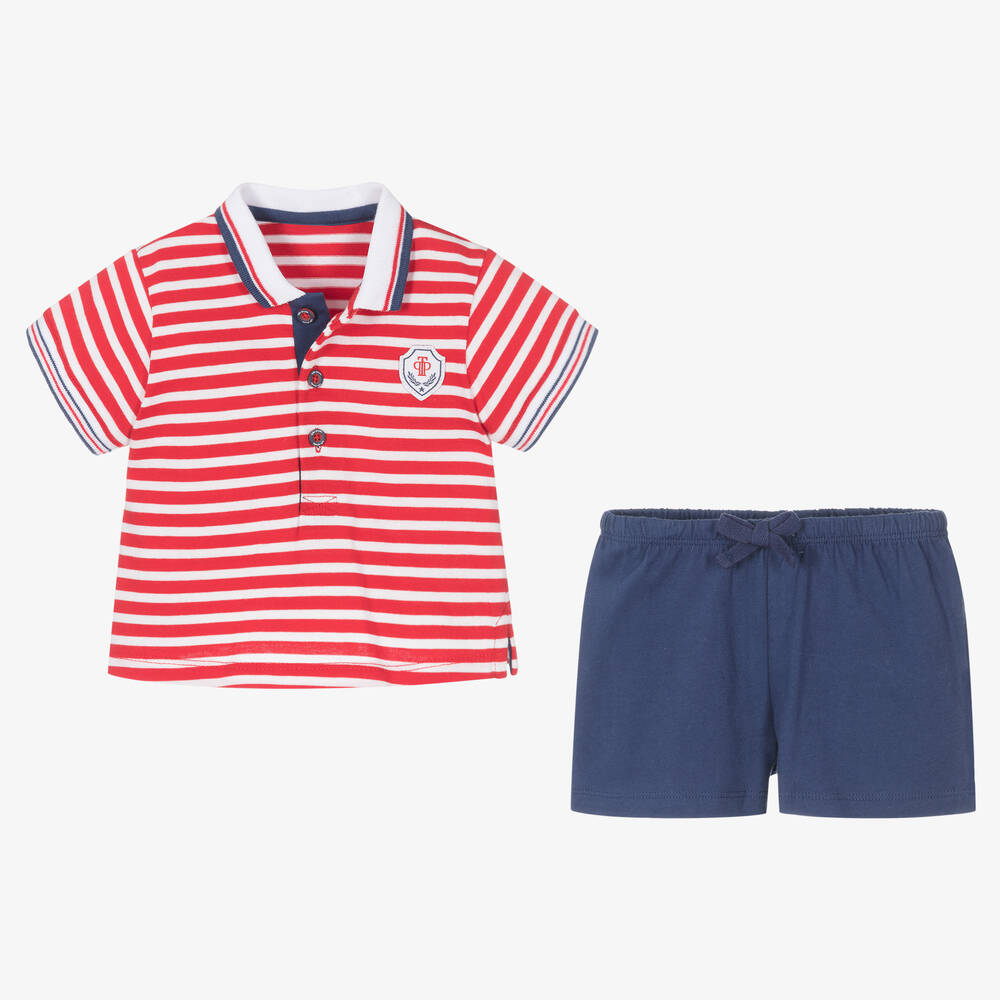 Tutto Piccolo-طقم شورت قطن لون كحلي وأحمر للأولاد | Childrensalon Outlet