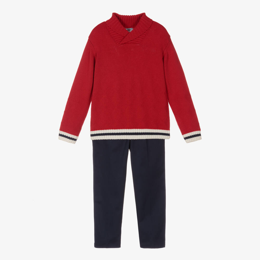 Tutto Piccolo - Boys Red & Blue Trouser Set | Childrensalon