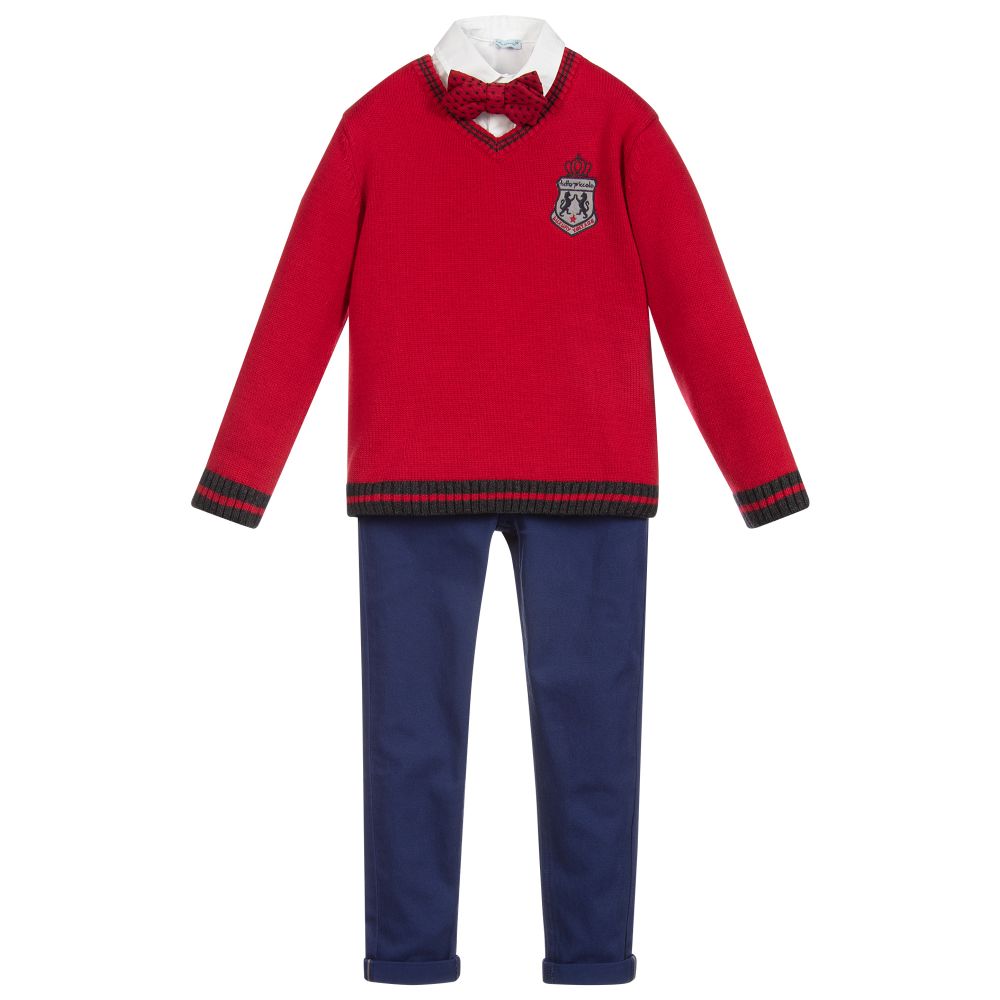 Tutto Piccolo - Boys Red & Blue Trousers Set | Childrensalon