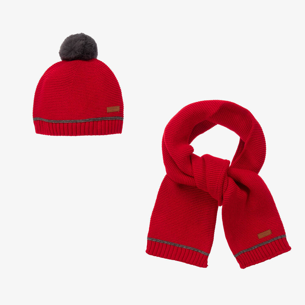 Tutto Piccolo - Boys Red Cotton Knit Hat & Scarf Set | Childrensalon