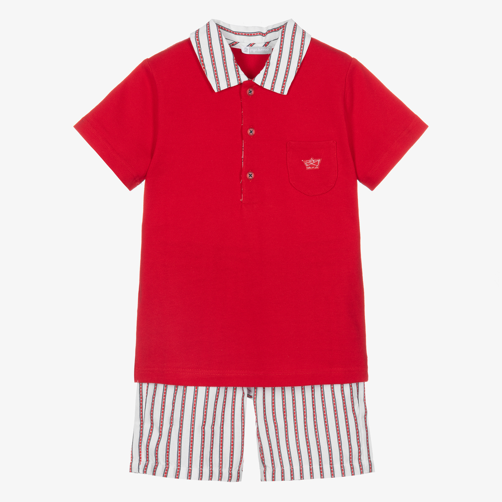 Tutto Piccolo - Boys Red Cotton Shorts Set | Childrensalon
