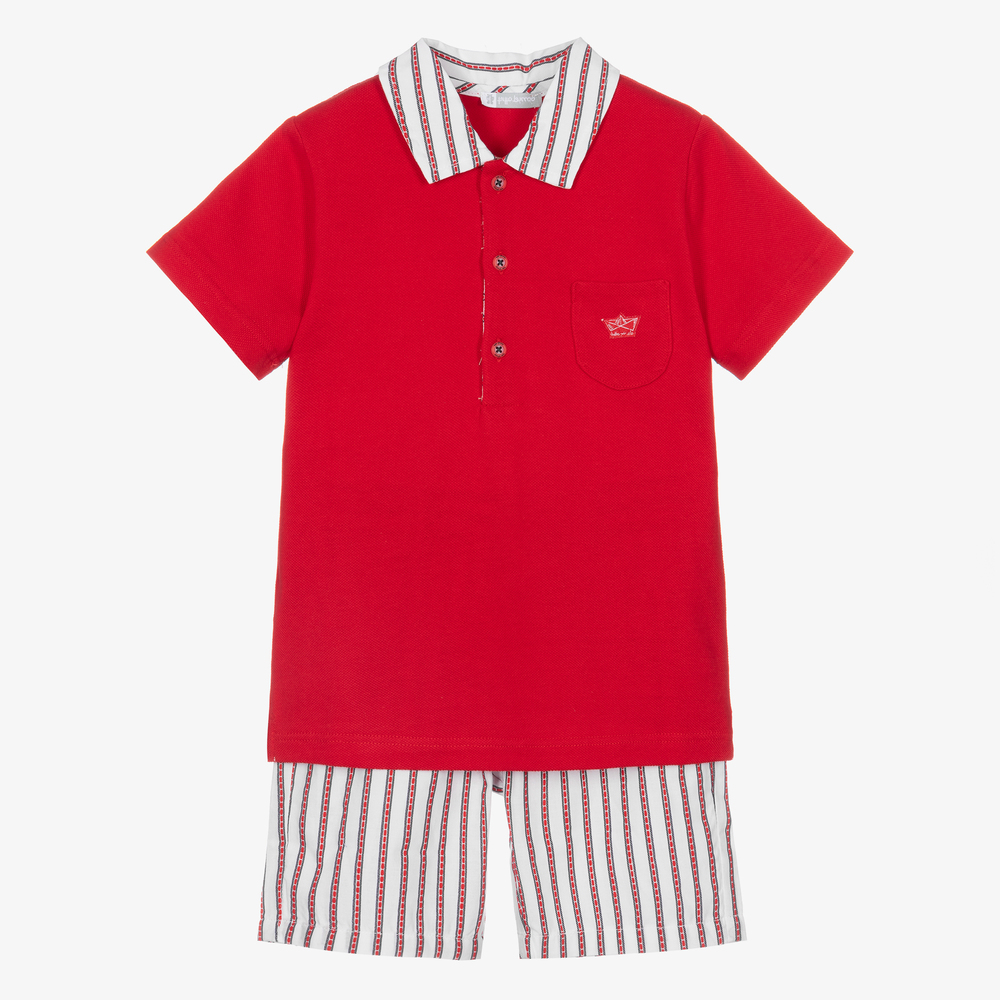 Tutto Piccolo-Boys Red Cotton Shorts Set | Childrensalon Outlet