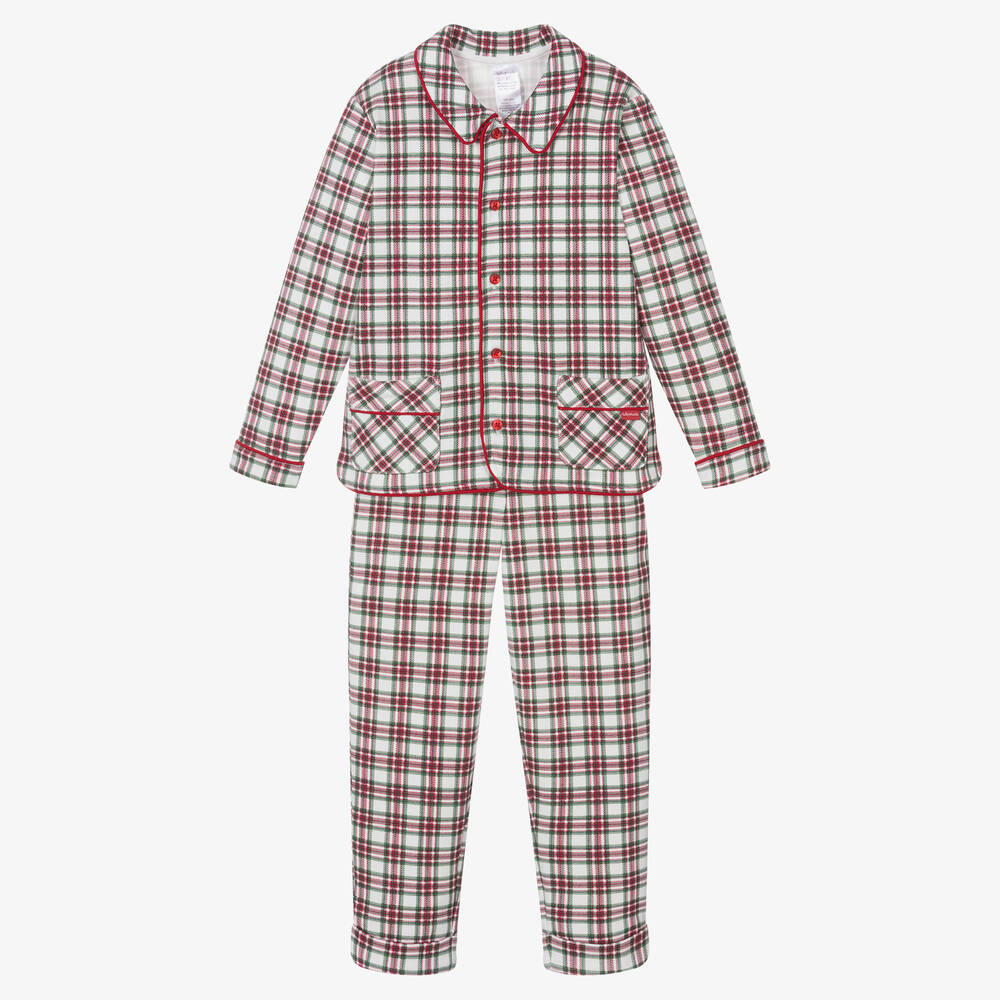 Tutto Piccolo - Boys Red & Green Check Cotton Pyjamas | Childrensalon