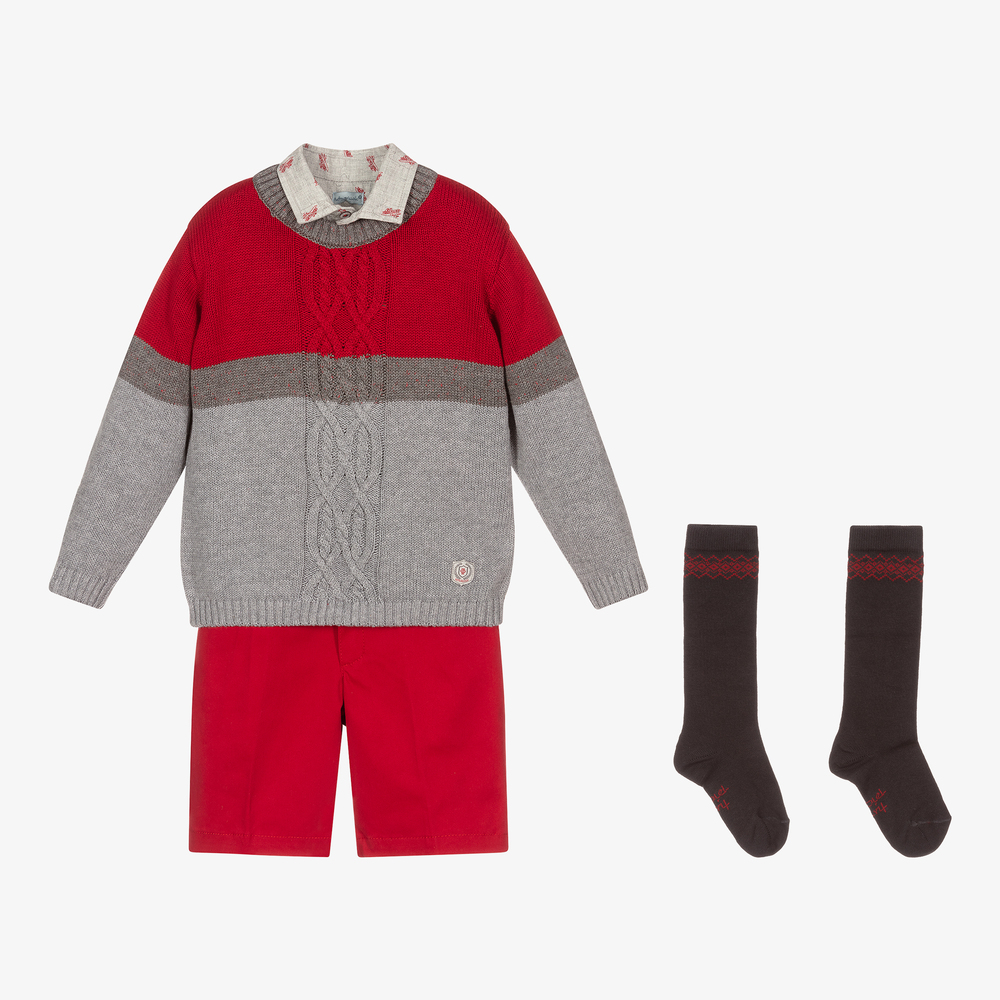 Tutto Piccolo - Boys Red & Grey Shorts Set | Childrensalon