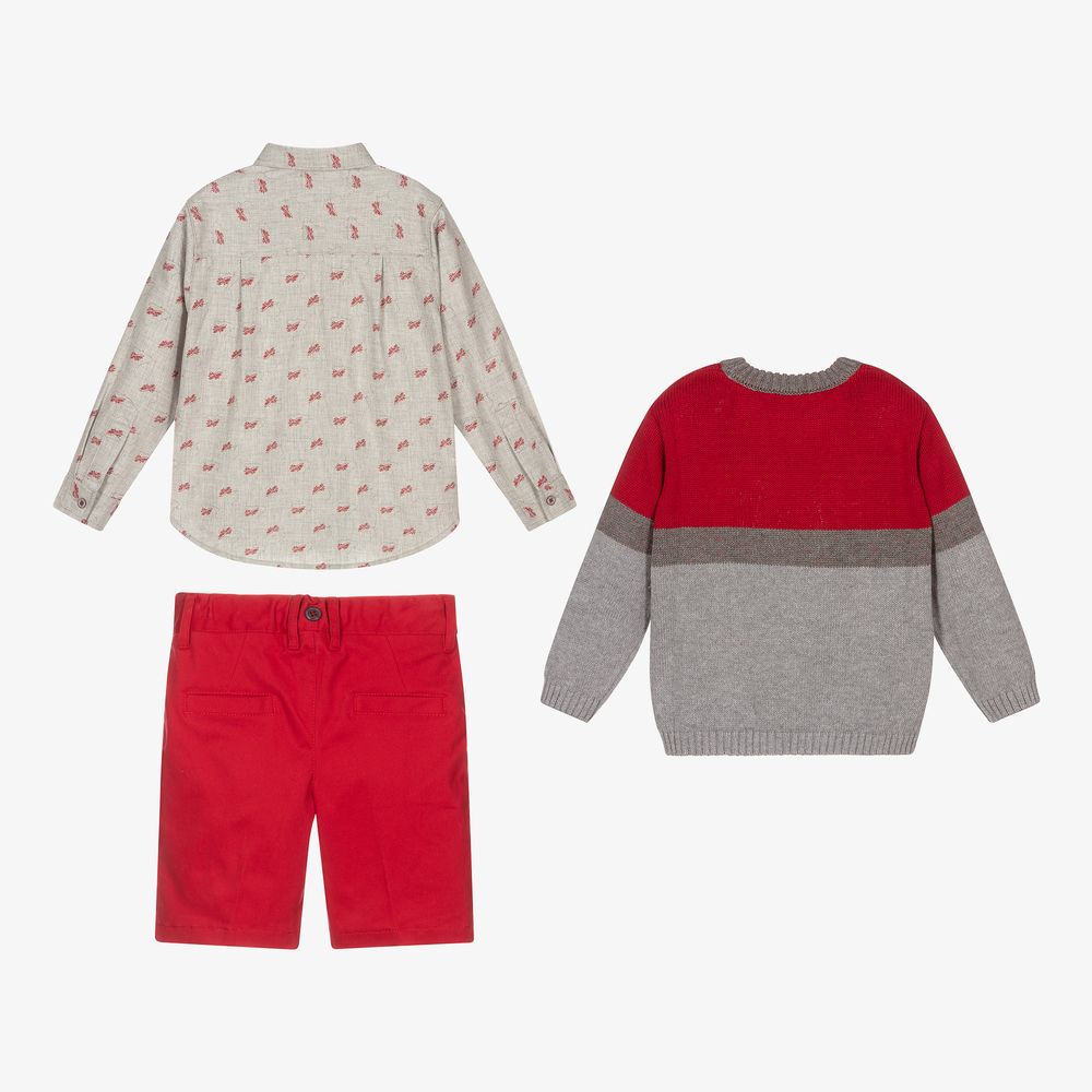 Tutto Piccolo-Boys Red & Grey Shorts Set | Childrensalon Outlet