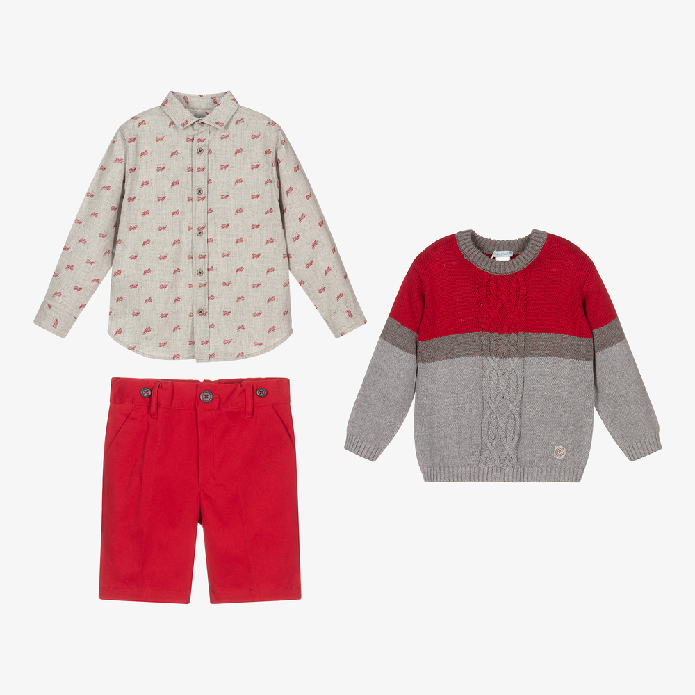 Tutto Piccolo-Boys Red & Grey Shorts Set | Childrensalon Outlet