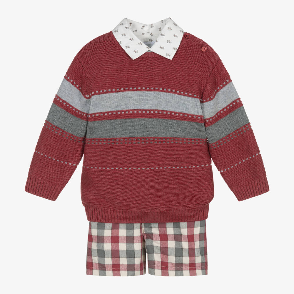 Tutto Piccolo-Boys Red Knit and Shorts Ensemble | Childrensalon Outlet