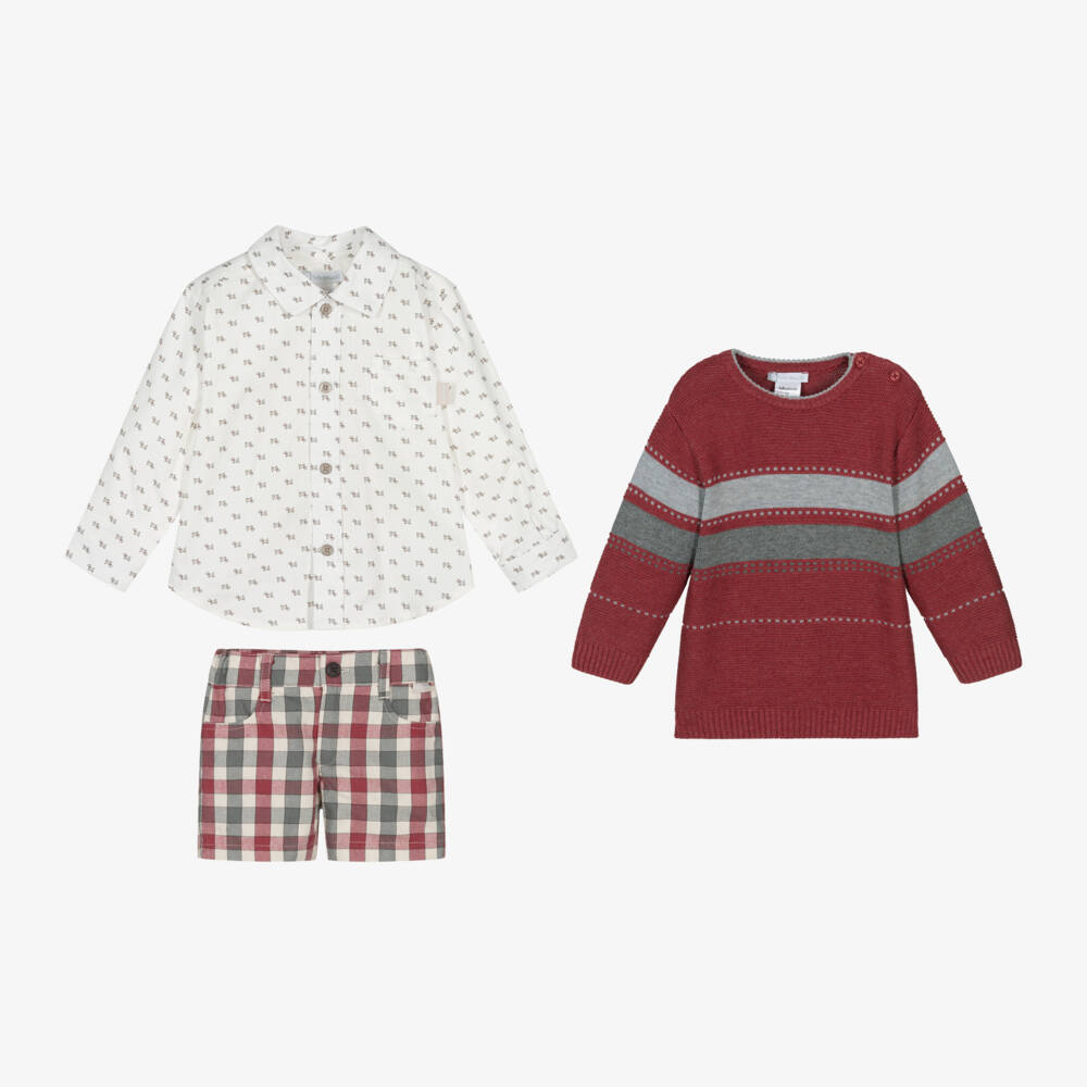 Tutto Piccolo-Boys Red Knit and Shorts Ensemble | Childrensalon Outlet