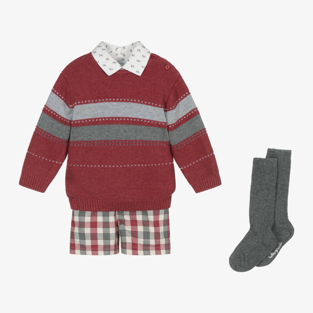 Tutto Piccolo-Boys Red Knit and Shorts Ensemble | Childrensalon Outlet