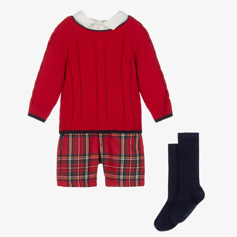 Tutto Piccolo-Красный вязаный комплект для мальчиков | Childrensalon Outlet