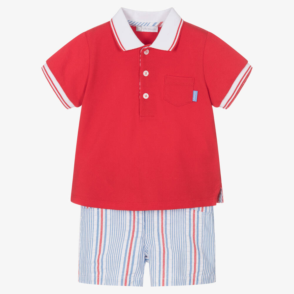 Tutto Piccolo - Boys Red Striped Cotton Shorts Set | Childrensalon