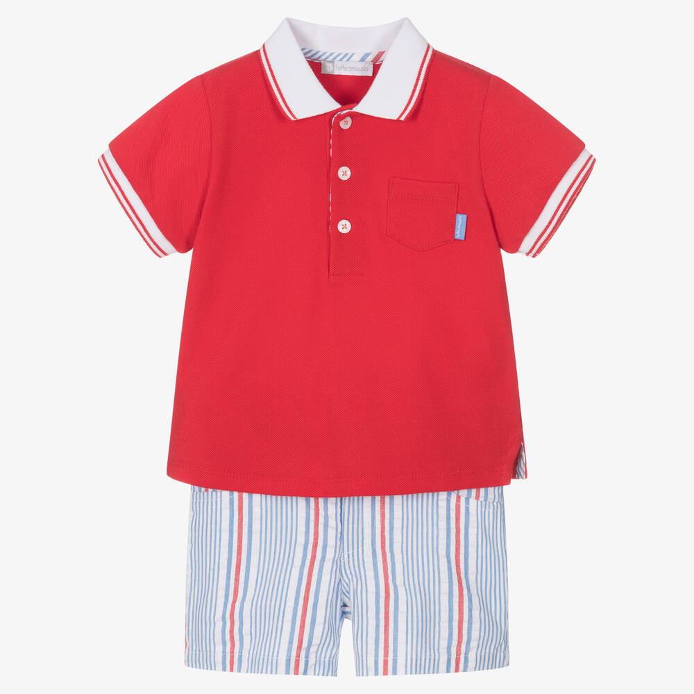 Tutto Piccolo - Ensemble short rouge rayé en coton | Childrensalon