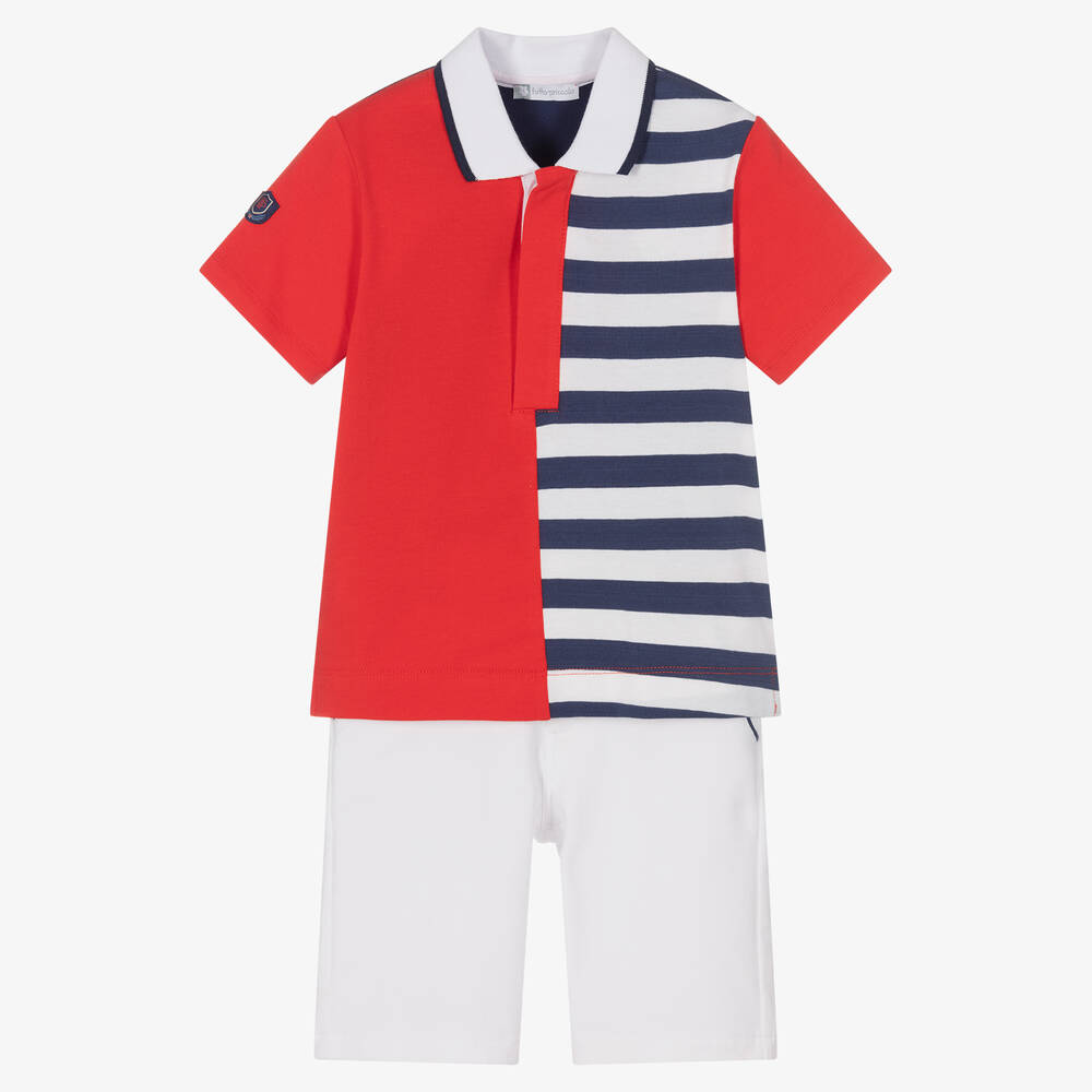 Tutto Piccolo - Boys Red Striped Cotton Shorts Set | Childrensalon