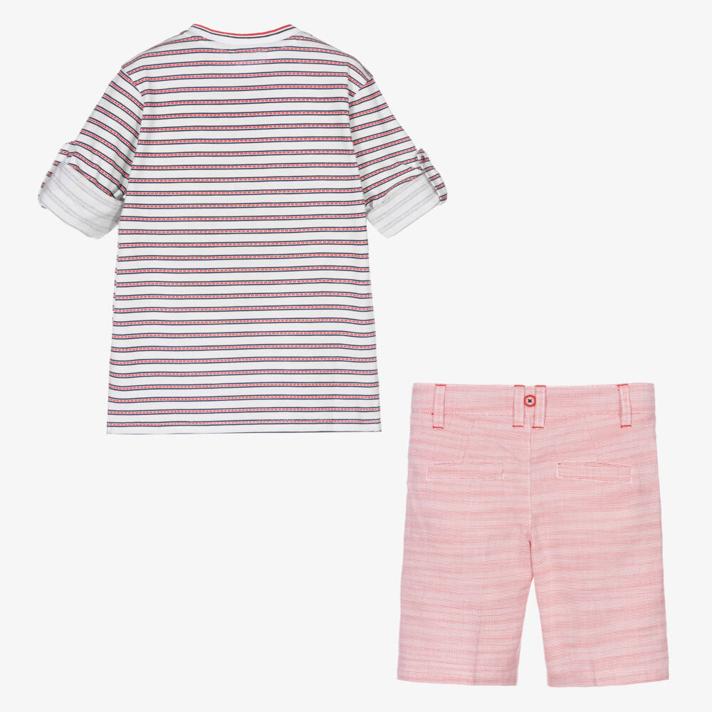 Tutto Piccolo-Boys Red Striped Shorts Set | Childrensalon Outlet