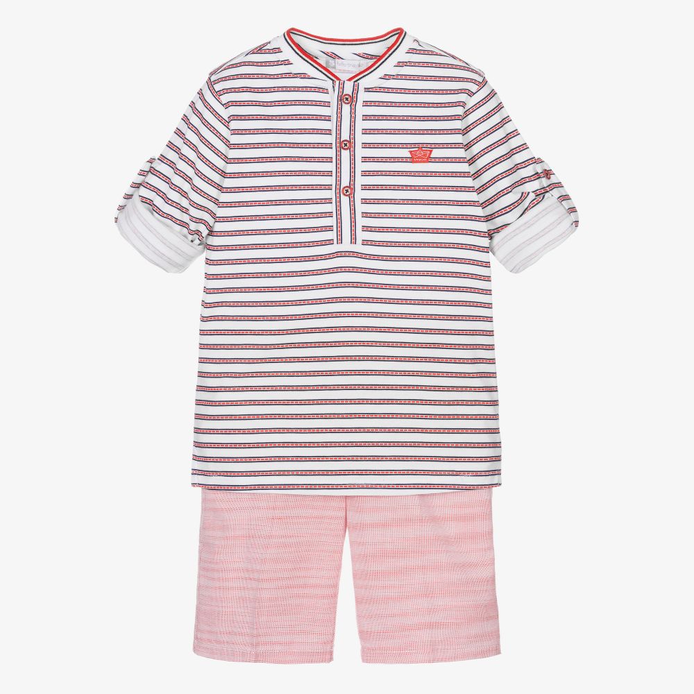 Tutto Piccolo - Boys Red Striped Shorts Set | Childrensalon