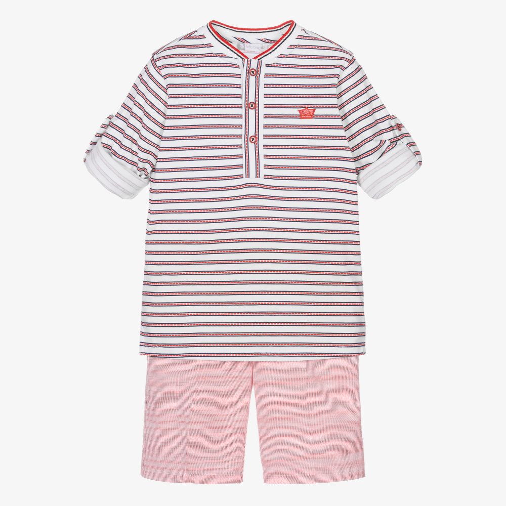 Tutto Piccolo-Boys Red Striped Shorts Set | Childrensalon Outlet