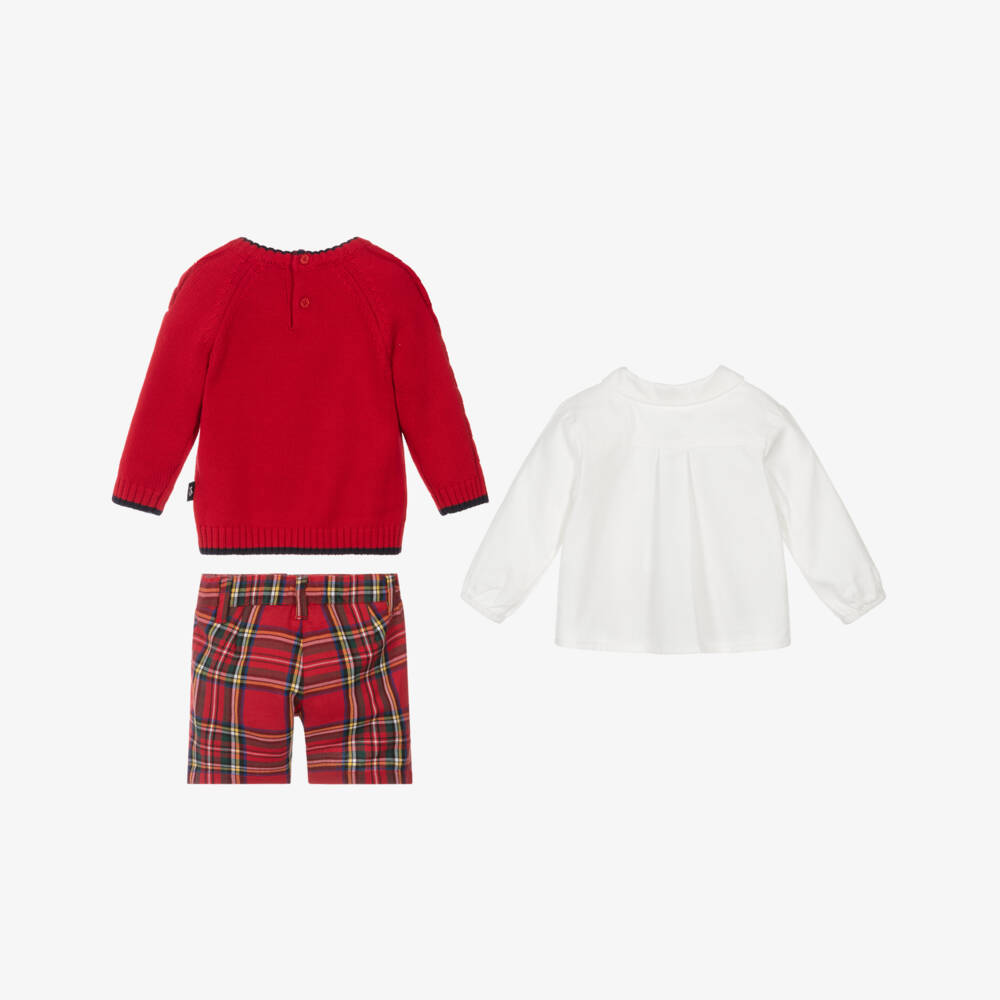Tutto Piccolo-Boys Red Sweater & Tartan Shorts Set | Childrensalon Outlet