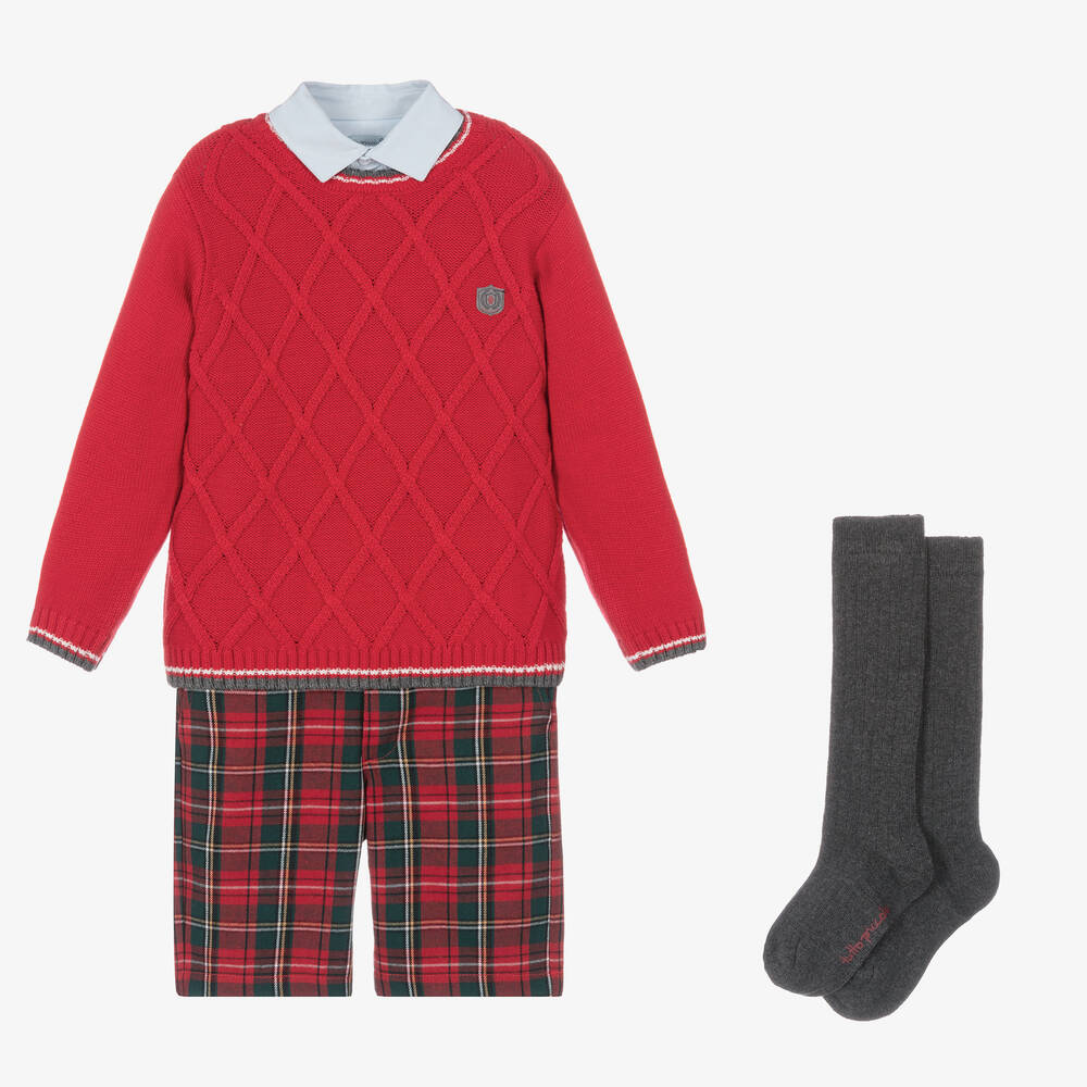 Tutto Piccolo - Ensemble short tartan rouge coton | Childrensalon