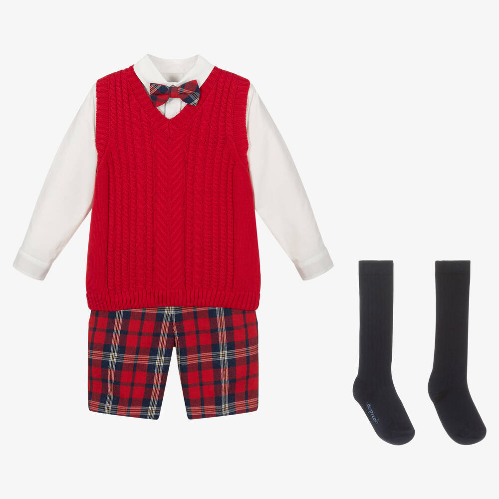 Tutto Piccolo - Boys Red Tartan Shorts Set | Childrensalon