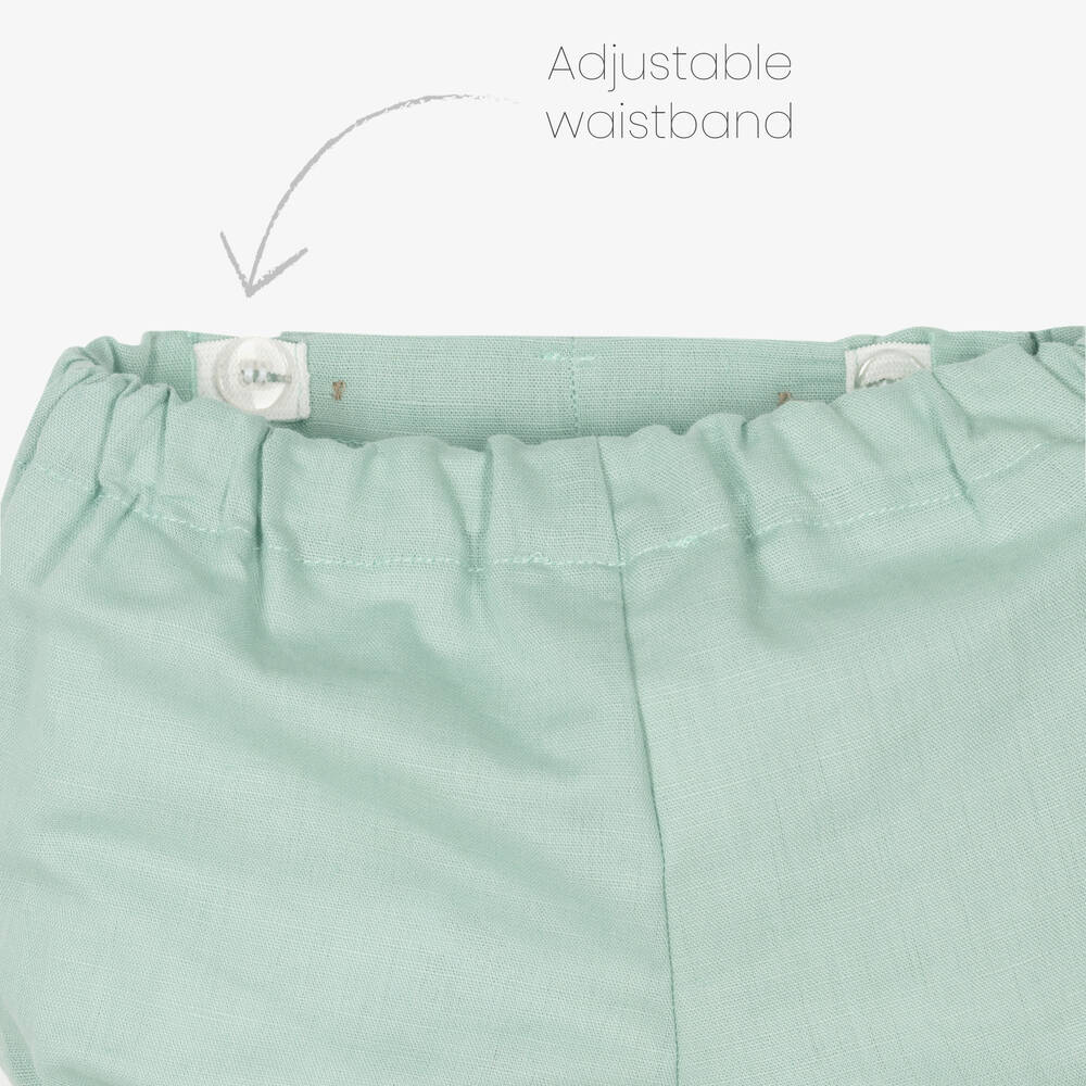 Tutto Piccolo-طقم شورت قطن وكتان لون أخضر للأولاد | Childrensalon Outlet