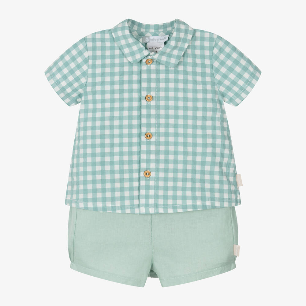 Tutto Piccolo-Boys Sea Green Cotton & Linen Shorts Set | Childrensalon Outlet
